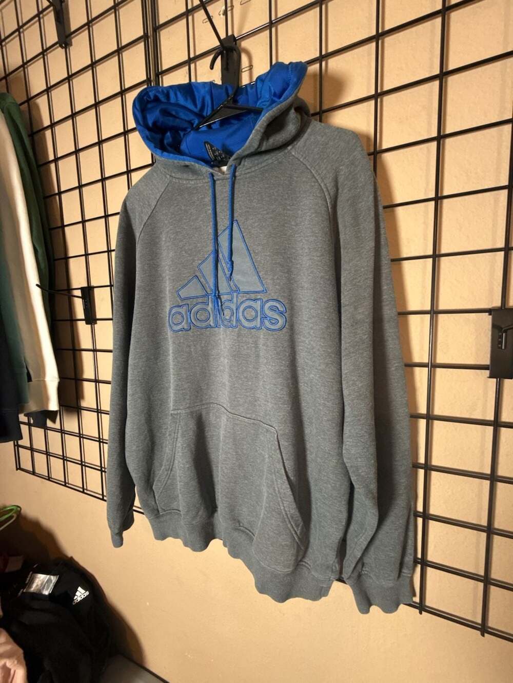 Adidas Hoodie Size M Gray Blue Logo Pullover Sweatshirt
